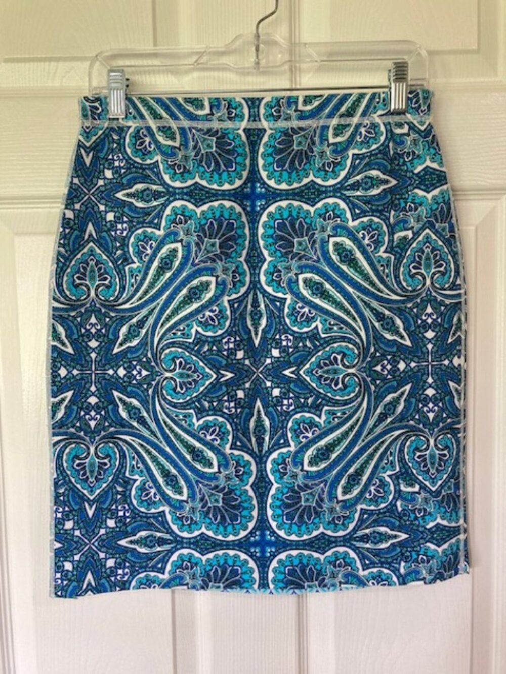 J McLaughlin Helle Reversible Paisley Catalina Cloth Scuba Pencil Skirt S Resort